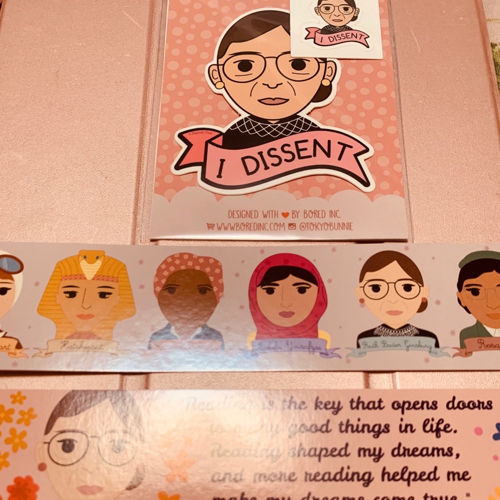 RBG stickers & 2 book marks NWT gift trend dissent